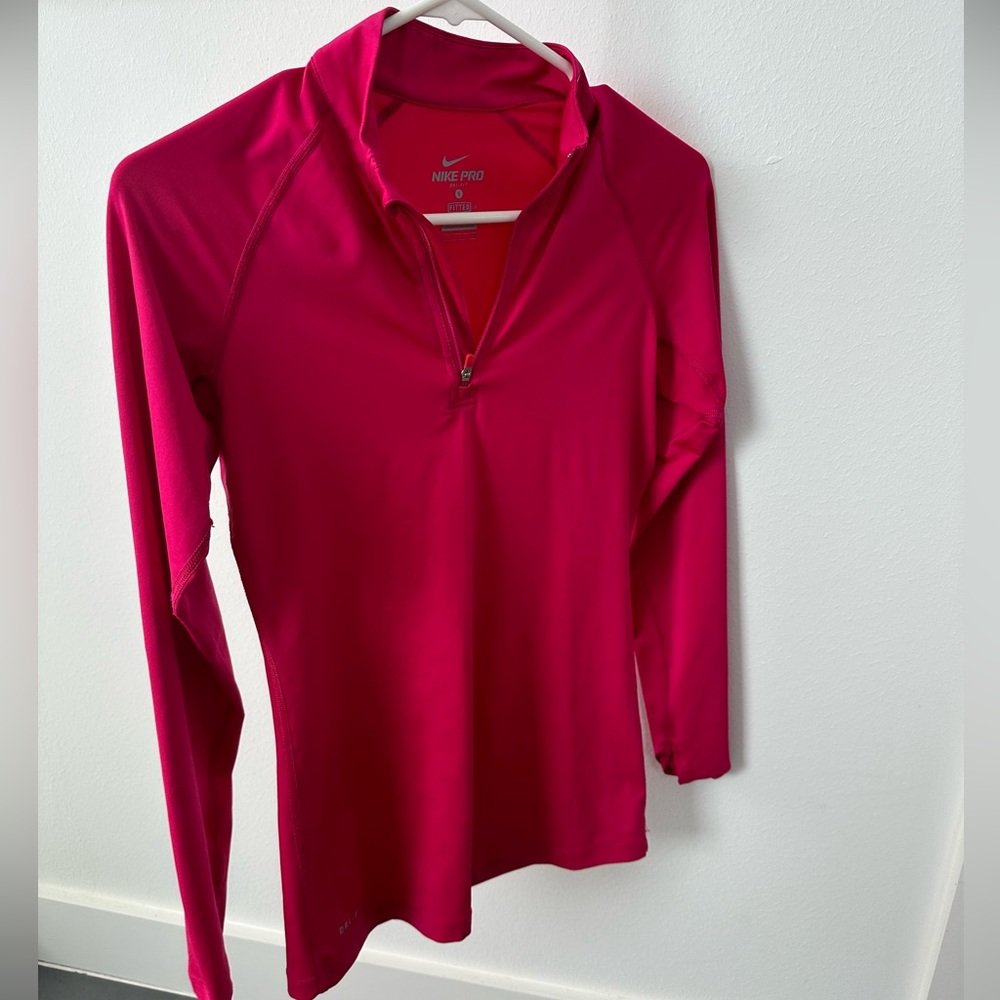 Nike Pro half-zip dri-fit pullover in hot pink. Size small.